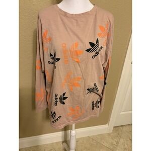 Womens Adidas Originals All Over Print Long Sleeve Tee, Blush, L, Logo Mania